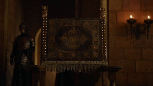 The empty chair, with Cersei in voiceover.